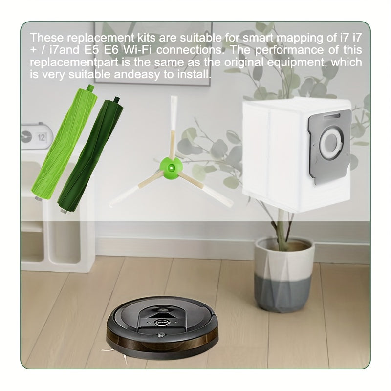 Replacement Parts for IRobot Roomba I7+i4 E5 E6 E7 Robot Vacuum Cleaner Accessories | 2 Rubber Rollers, 6 Filters, 8 Vacuum Bags, 6 Side Brushes with 6 Spikes | Cleaning Supplies for Everyday Home Cleaning, Robot Vacuum And Mop