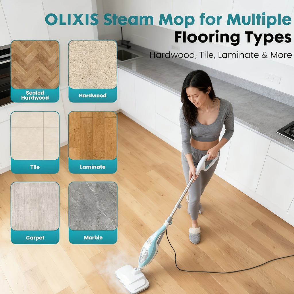 10-in-1 Multipurpose Steam Mop& Cleaner - 1300W Powerful Steam For Floors(Hardwood, Tile, Grout), Carpets, Windows& More, Includes 2 Pads& 16FT Cord