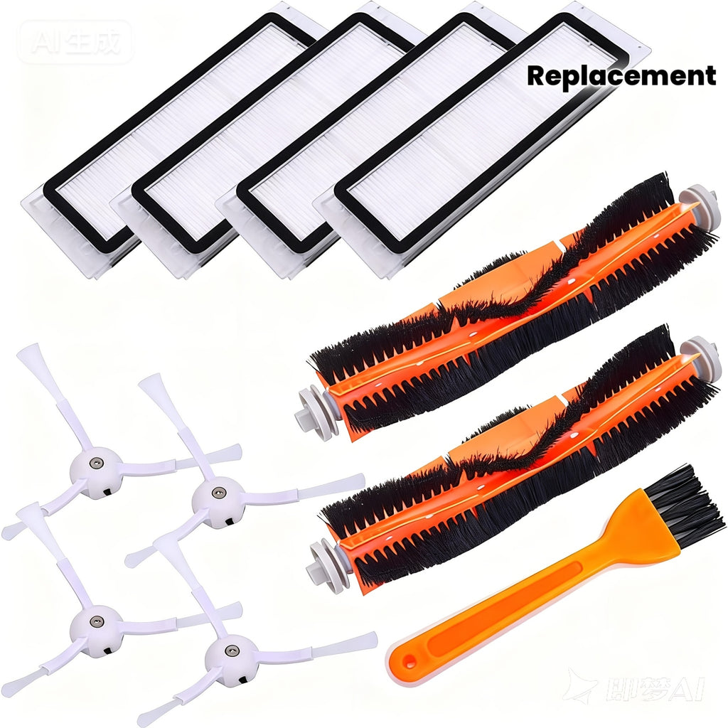 11pcs Vacuum Cleaner Replacement Additions Kit for Roborock S6, S6 Pure, S5, S5 Max, S4, E4, E20, E25, E35, C10, S50 Models Robotic Vacuum Cleaner, Includes 2 Main Brushes, 4 Filters, 4 Side Brushes And 1 Cleaning Tool