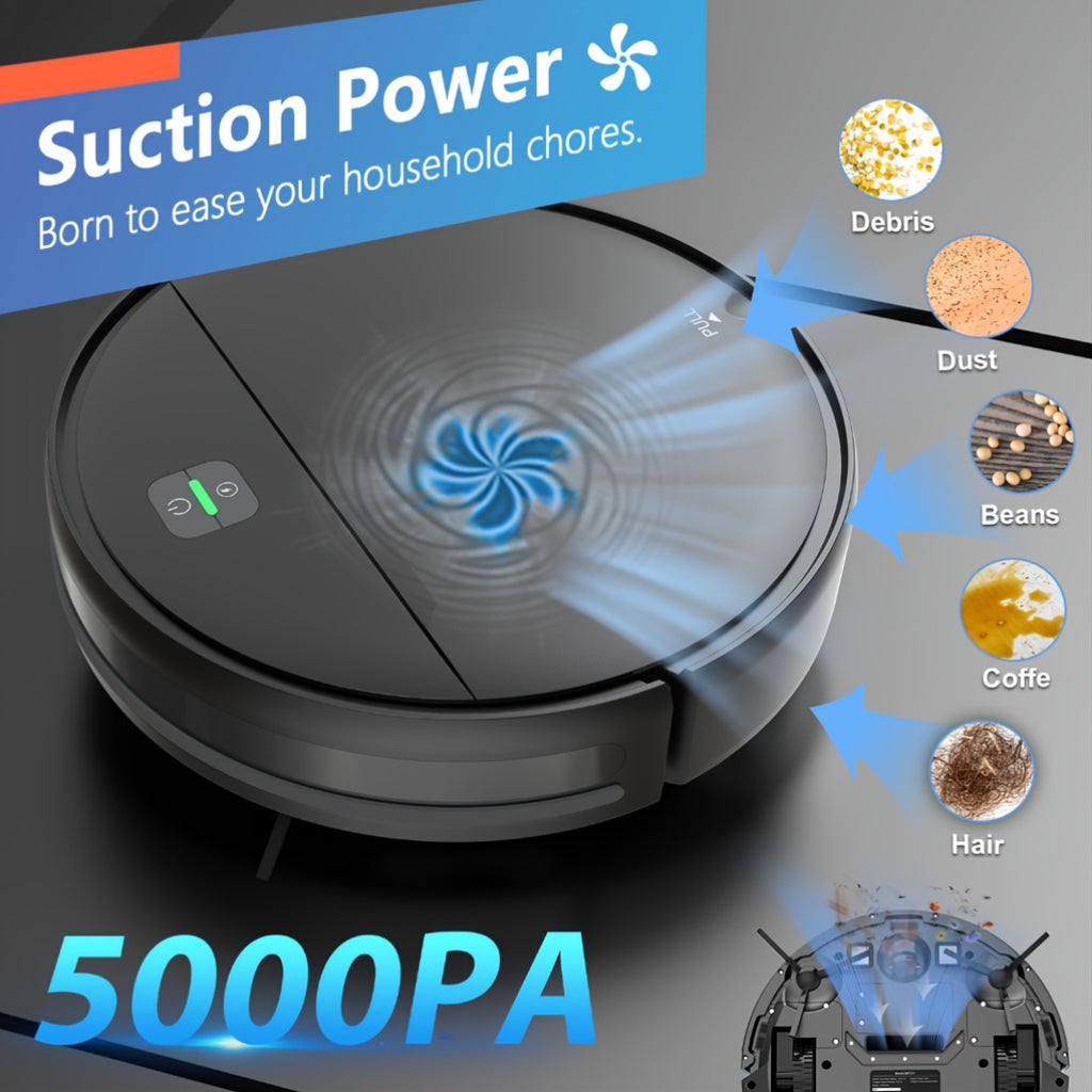 MAMNV 3-in-1 Intelligent Robot 5000Pa Vacuum Cleaner | Automatic Charging, Fixed-point Sweeper, Voice & App Control, Wet Suction Mopping, for smart Home Cleaning, Birthday & New Year Gifts