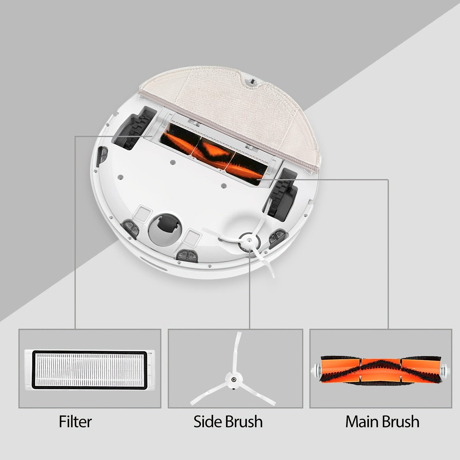 11pcs Vacuum Cleaner Replacement Additions Kit for Roborock S6, S6 Pure, S5, S5 Max, S4, E4, E20, E25, E35, C10, S50 Models Robotic Vacuum Cleaner, Includes 2 Main Brushes, 4 Filters, 4 Side Brushes And 1 Cleaning Tool