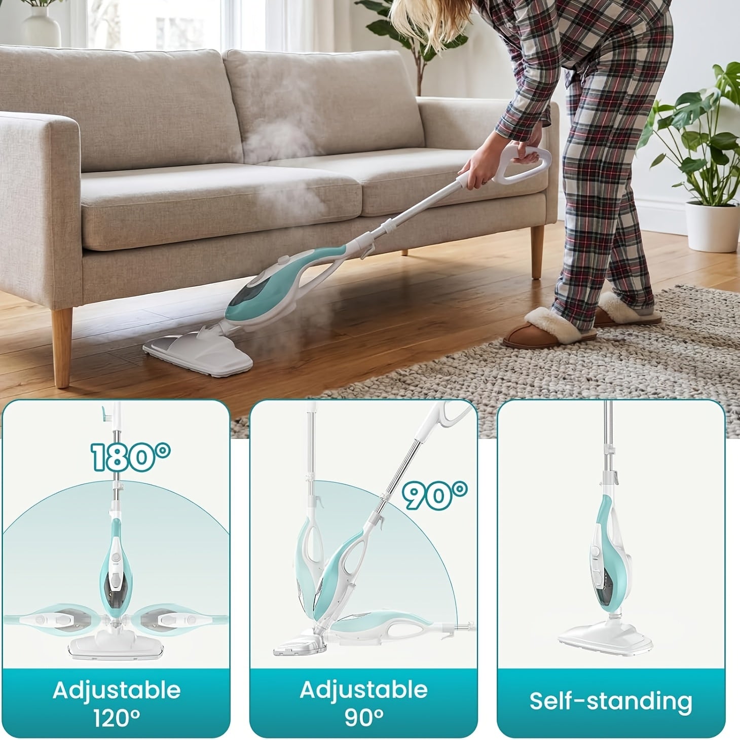 10-in-1 Multipurpose Steam Mop& Cleaner - 1300W Powerful Steam For Floors(Hardwood, Tile, Grout), Carpets, Windows& More, Includes 2 Pads& 16FT Cord