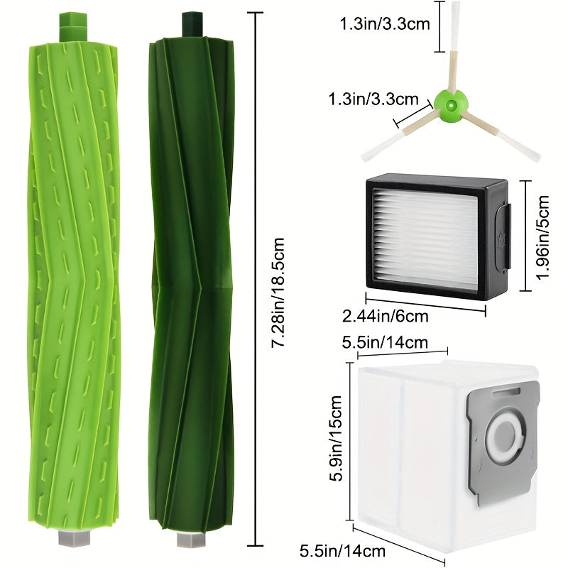 Replacement Parts for IRobot Roomba I7+i4 E5 E6 E7 Robot Vacuum Cleaner Accessories | 2 Rubber Rollers, 6 Filters, 8 Vacuum Bags, 6 Side Brushes with 6 Spikes | Cleaning Supplies for Everyday Home Cleaning, Robot Vacuum And Mop