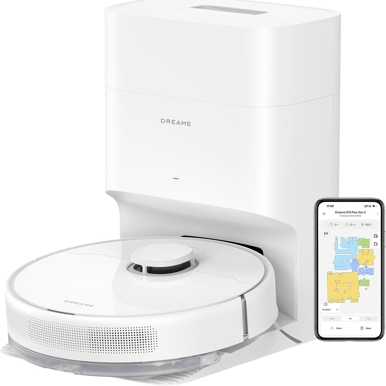 DREAME D10 Plus Gen 2 Robot Vacuum and Mop, Self-Emptying Base for 90 Days of Cleaning, 6000 Pa Suction and LiDAR Navigation, Obstacle Avoidance, Wi-Fi Connected, Refurbished