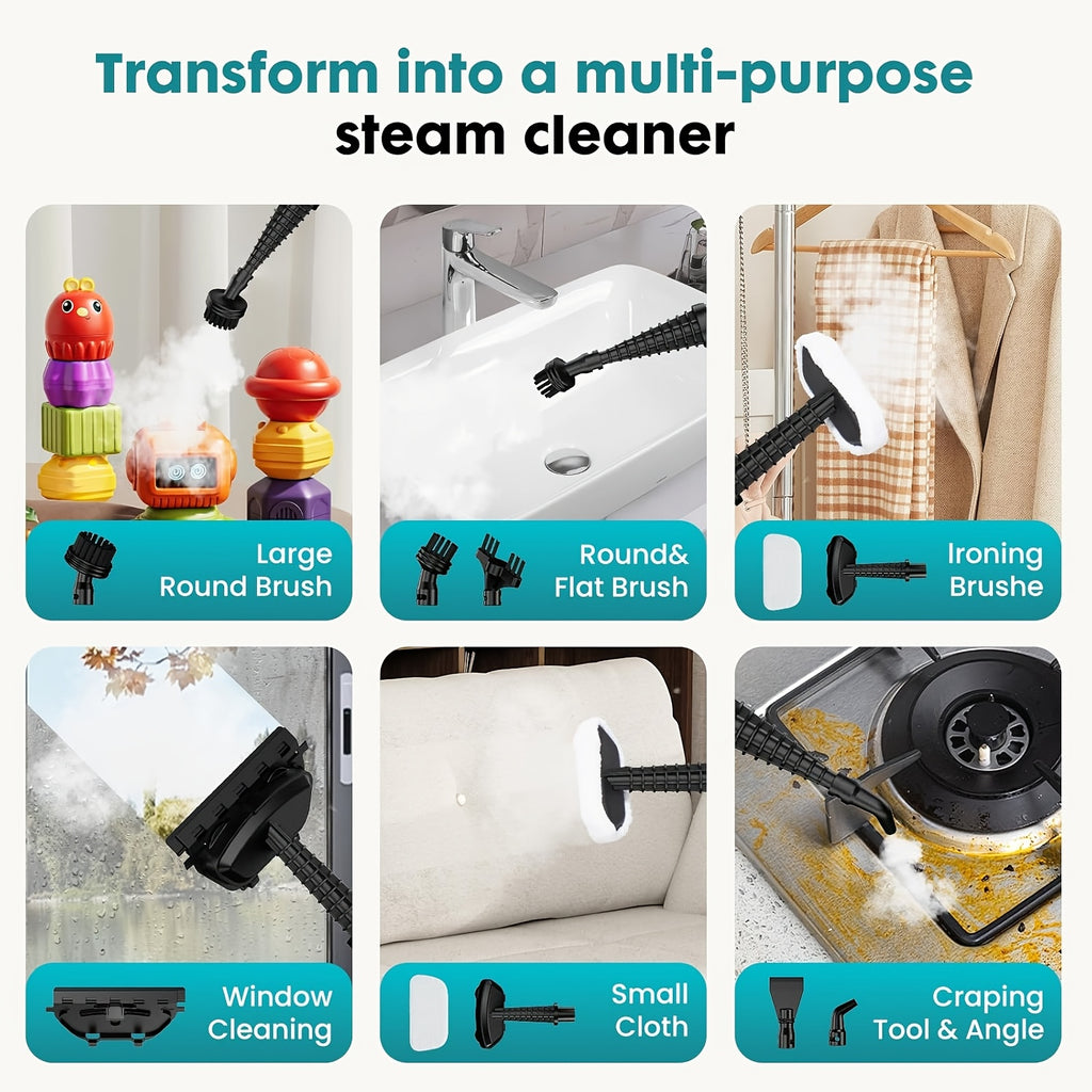 10-in-1 Multipurpose Steam Mop& Cleaner - 1300W Powerful Steam For Floors(Hardwood, Tile, Grout), Carpets, Windows& More, Includes 2 Pads& 16FT Cord