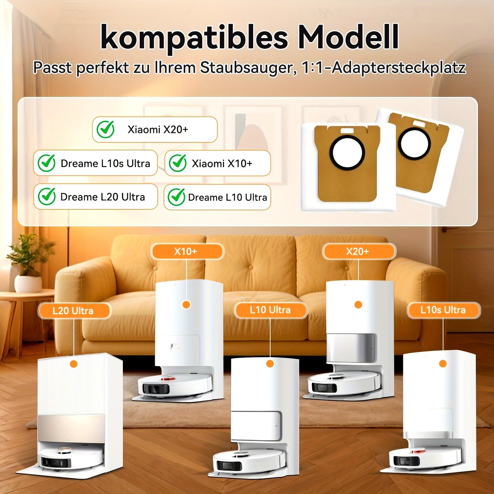 10pcs Vacuum Cleaner Bags for Xiaomi X20+\u002Ffor Xiaomi X10+\u002Ffor Dreame L10s Ultra\u002Ffor Dreame L10 Ultra\u002Ffor Dreame L20 Ultra Robot Vacuum Cleaner, 101.44oz Bag Accessories