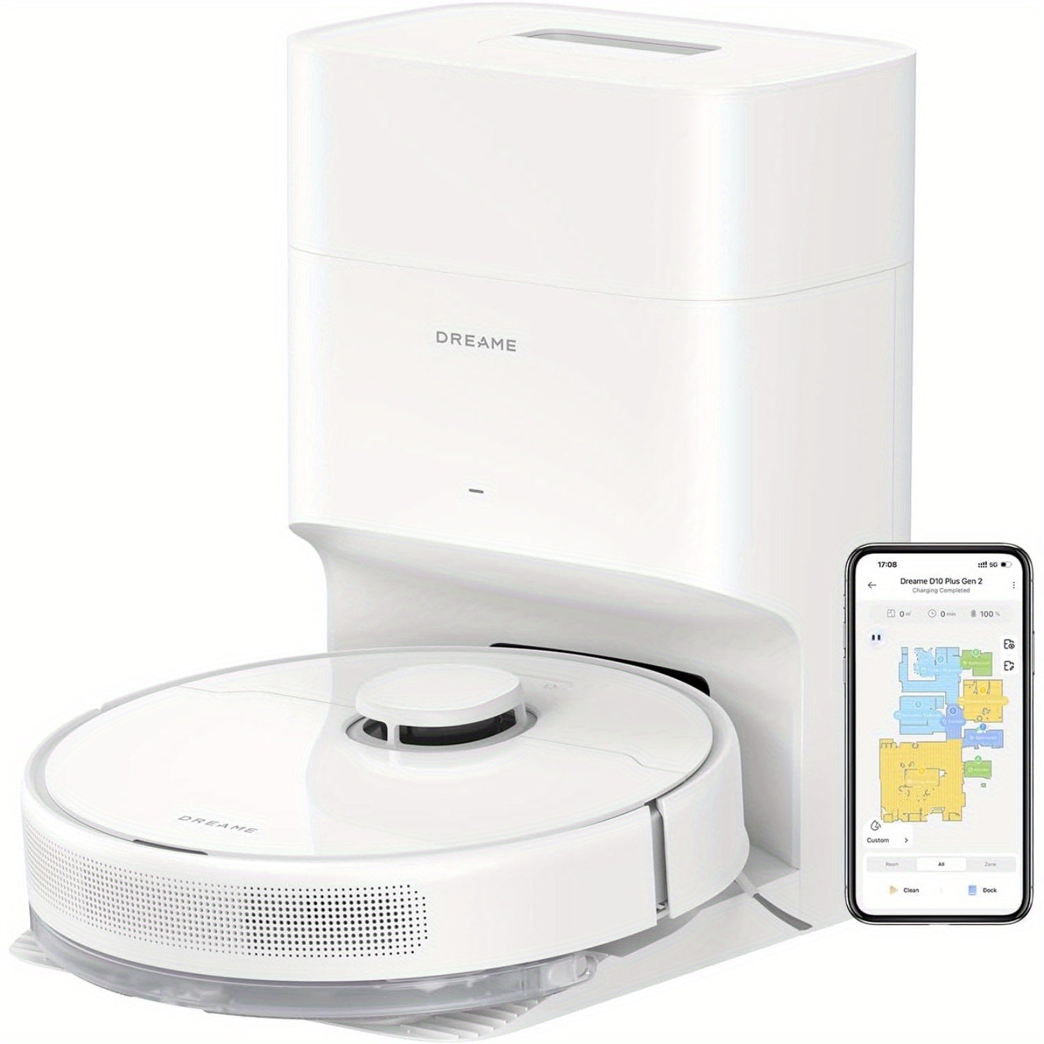 DREAME D10 Plus Gen 2 Robot Vacuum and Mop, Self-Emptying Base for 90 Days of Cleaning, 6000 Pa Suction and LiDAR Navigation, Obstacle Avoidance, Wi-Fi Connected, Refurbished