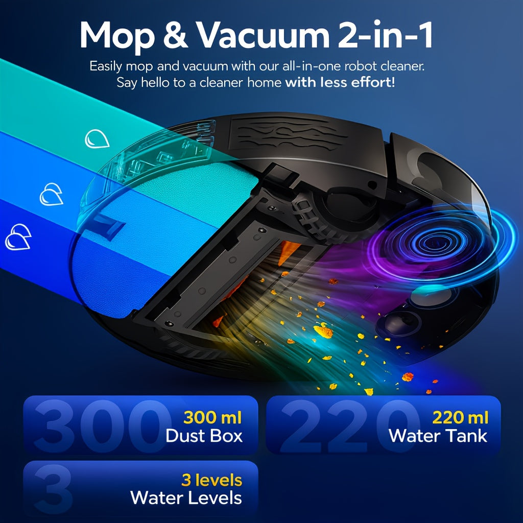 This Is a 2-In-1 Robot Vacuum And Mop with Strong Suction, Anti-Tangle Design, And Support for App\u002FAlexa Control. It Features an Ultra-Thin 2.99-Inch Profile And Is Suitable for Pet Hair And Low-Pile Carpets